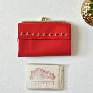 Rare 50s VTG Meeker USA Red Top Grain Leather Wallet Coin Purse Original Cards